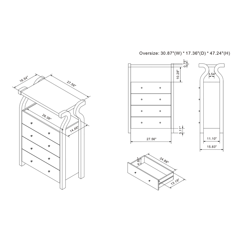 Bowery Hill Farmhouse Wood 4-Drawer Chest in Coastal White Finish