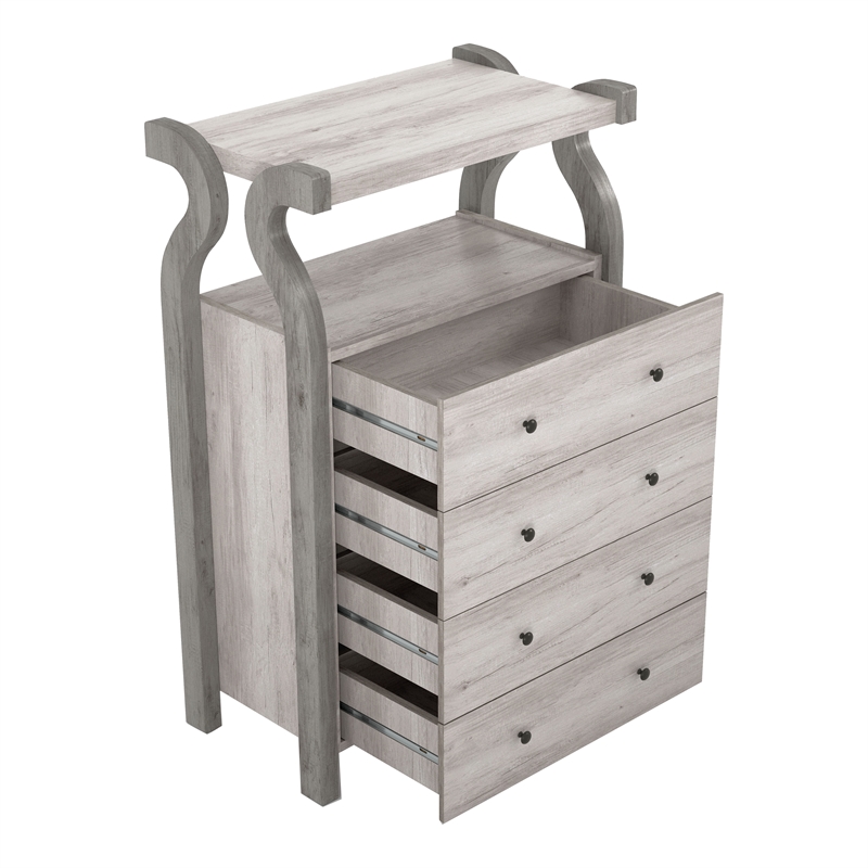 Bowery Hill Farmhouse Wood 4-Drawer Chest in Coastal White Finish