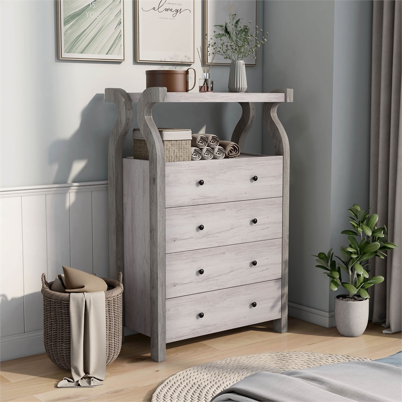 Bowery Hill Farmhouse Wood 4-Drawer Chest in Coastal White Finish
