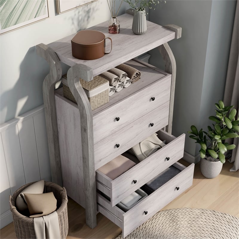 Bowery Hill Farmhouse Wood 4-Drawer Chest in Coastal White Finish