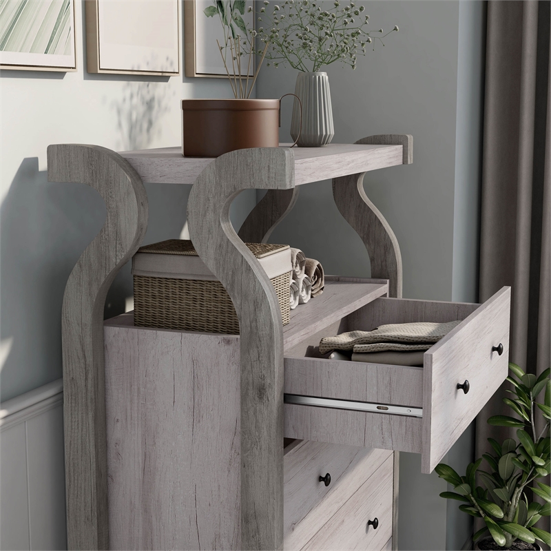 Bowery Hill Farmhouse Wood 4-Drawer Chest in Coastal White Finish