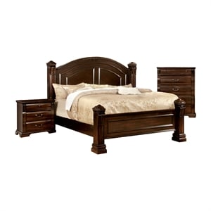 Bowery Hill 3pc Cherry Solid Wood Bedroom Set - King + Nightstand + Chest