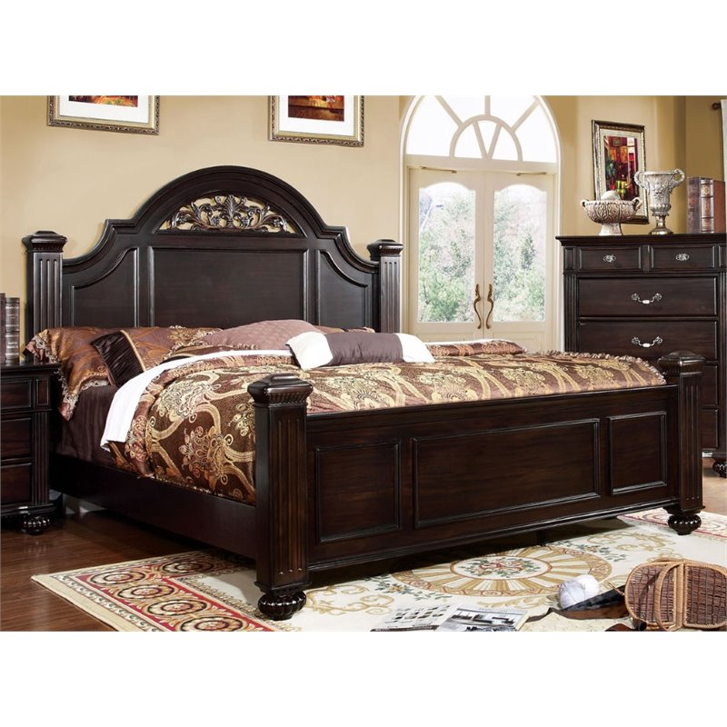 Bowery Hill 2pc Dark Walnut Solid Wood Bedroom Set - Cal King + Nightstand
