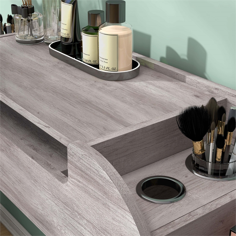 Bowery Hill Wood Wall Mounted Makeup Vanity in Coastal White