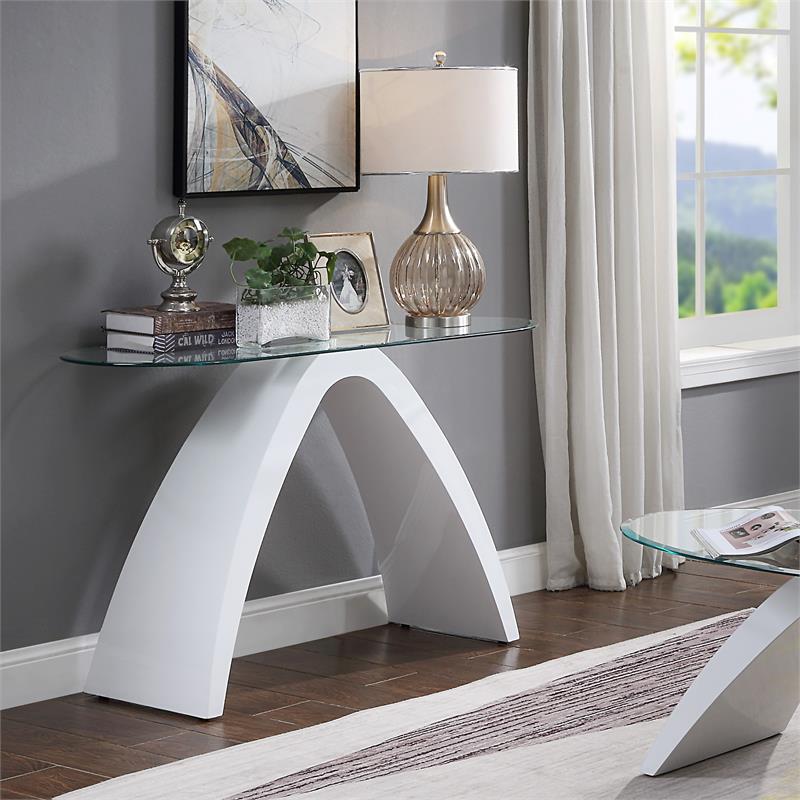 Bowery Hill Contemporary Glass Top Sofa Table in White