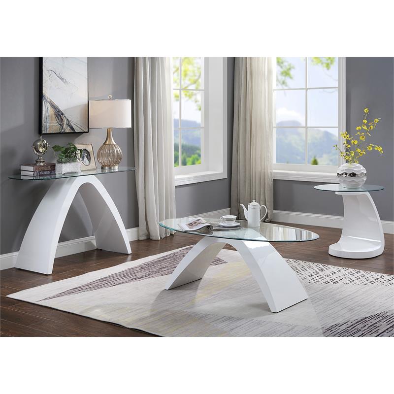 Bowery Hill Contemporary Glass Top Sofa Table in White