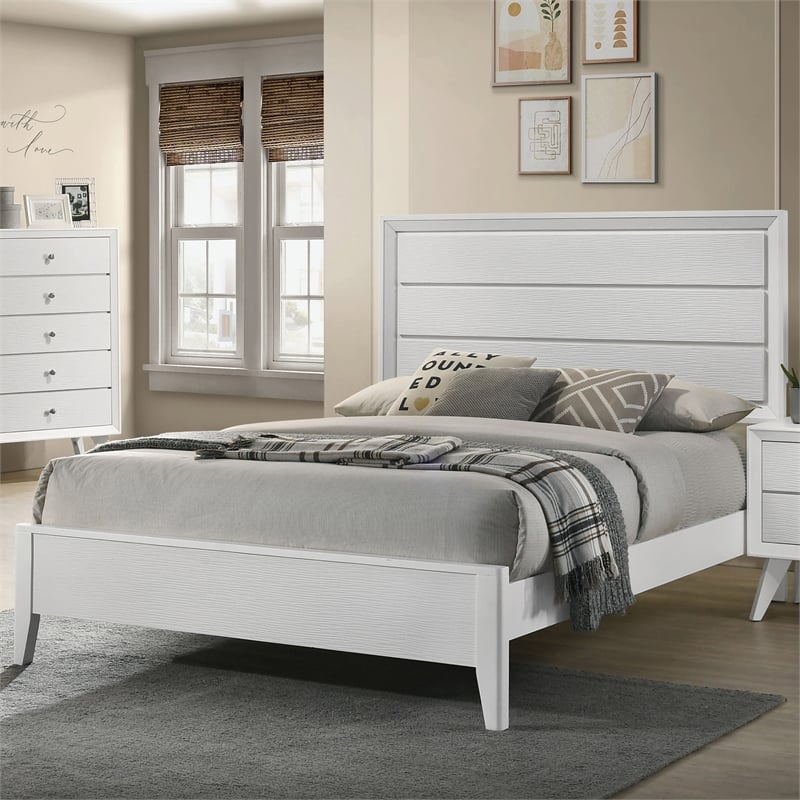 Bowery Hill Contemporary Wood Panel Queen Bed in White Finish