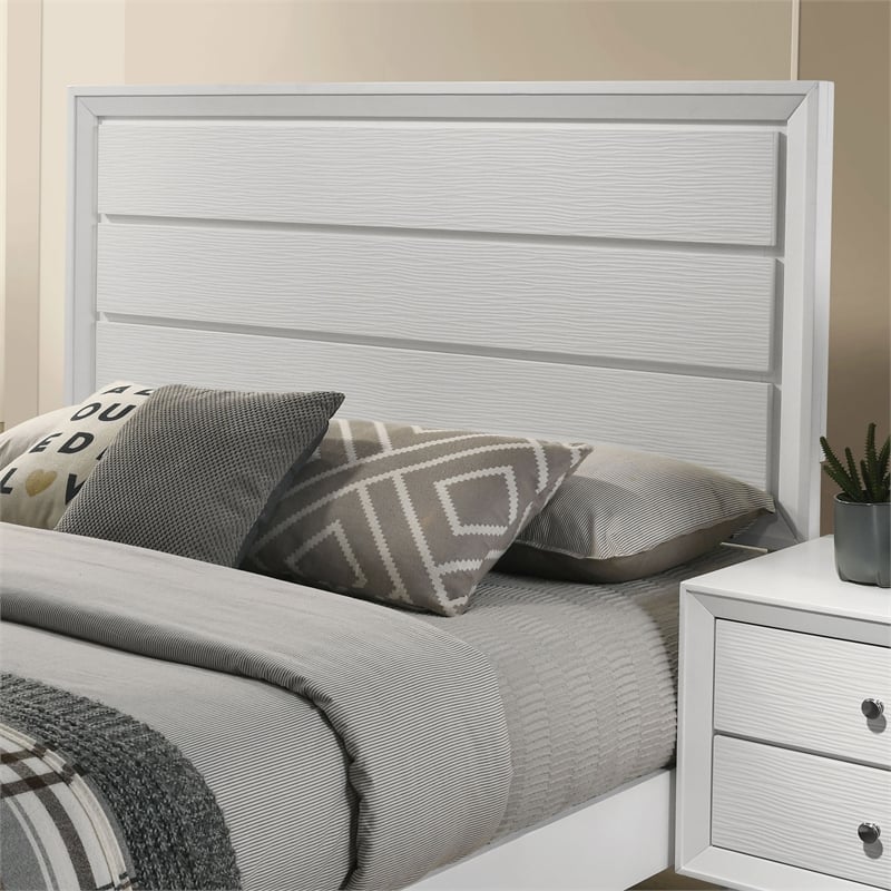 Bowery Hill Contemporary Wood Panel Queen Bed in White Finish