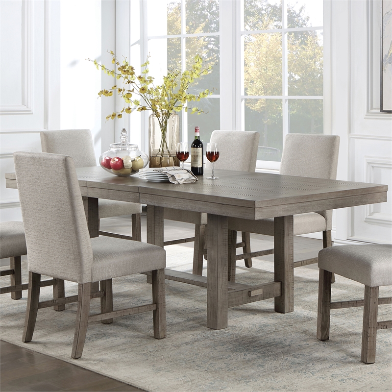 Bowery Hill Solid Wood Gray Dining Table Rectangular Expandable 84