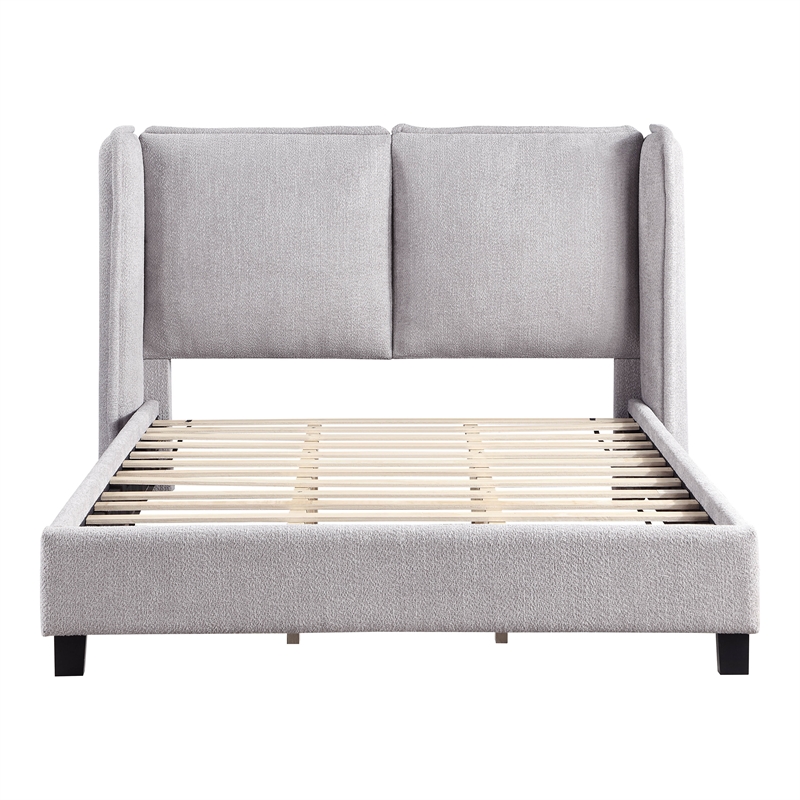 Bowery Hill Fabric Upholstered Platform Queen Bed in Light Gray