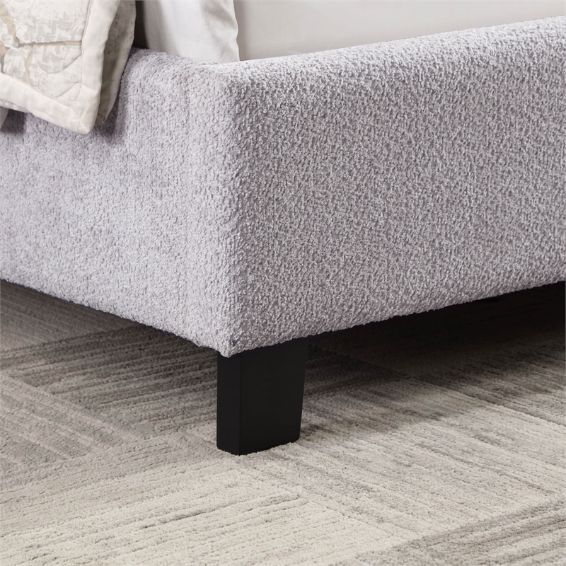 Bowery Hill Fabric Upholstered Platform Queen Bed in Light Gray