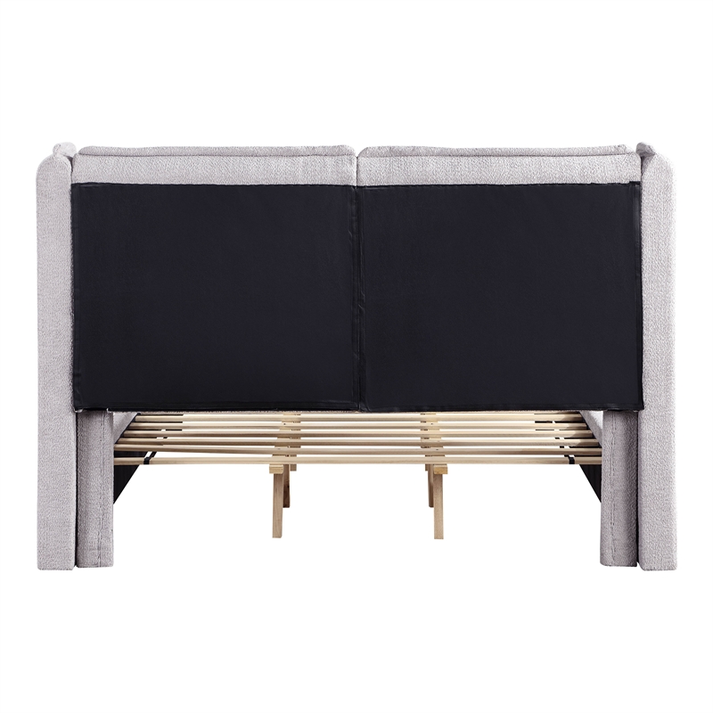 Bowery Hill Fabric Upholstered Platform Queen Bed in Light Gray