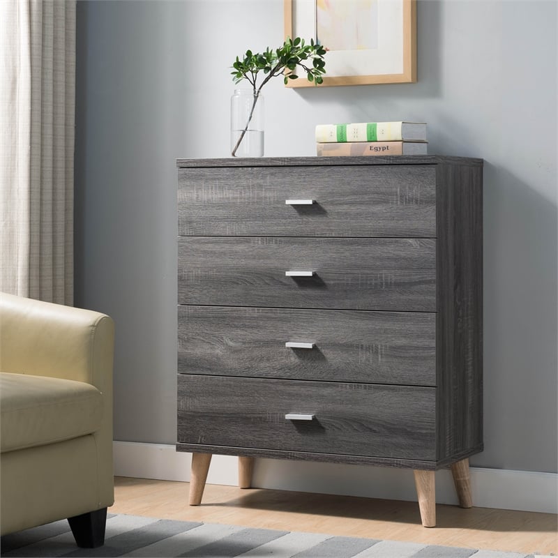 Bowery Hill Mid-Century Modern Wood 4-Drawer Chest in Dark Gray