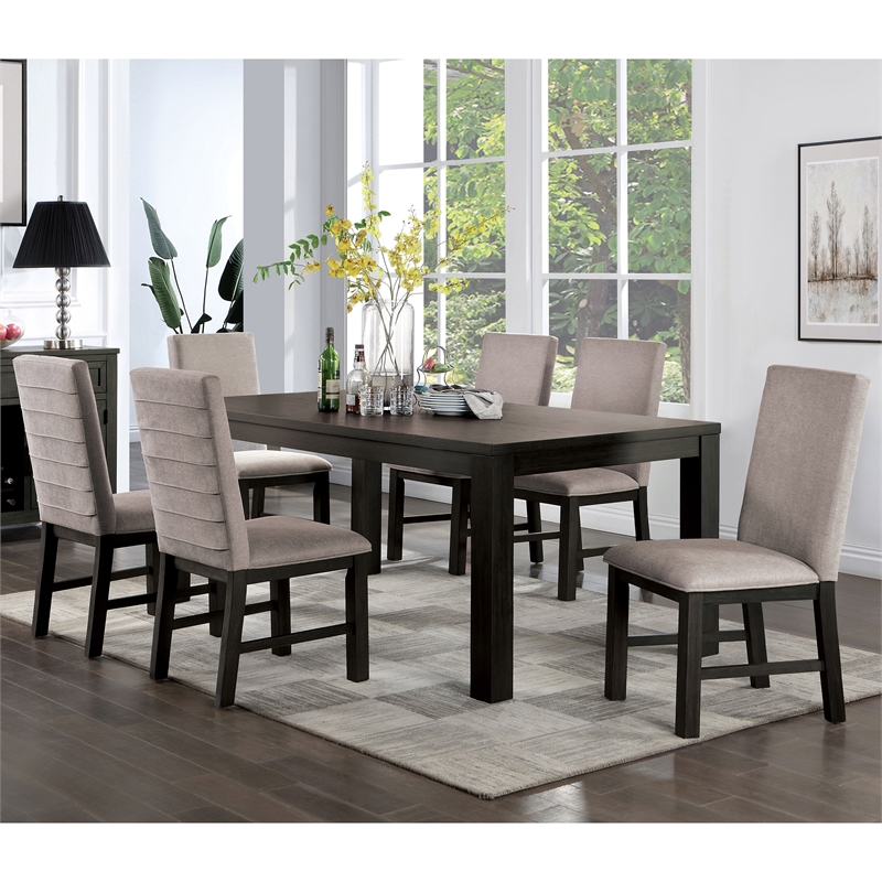 Bowery Hill Solid Wood Antique Black and Gray Dining Set Rectangular 72
