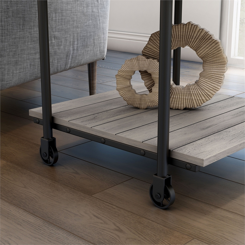 Bowery Hill Wood Natural 2-Piece Coffee Table Set with Wheels