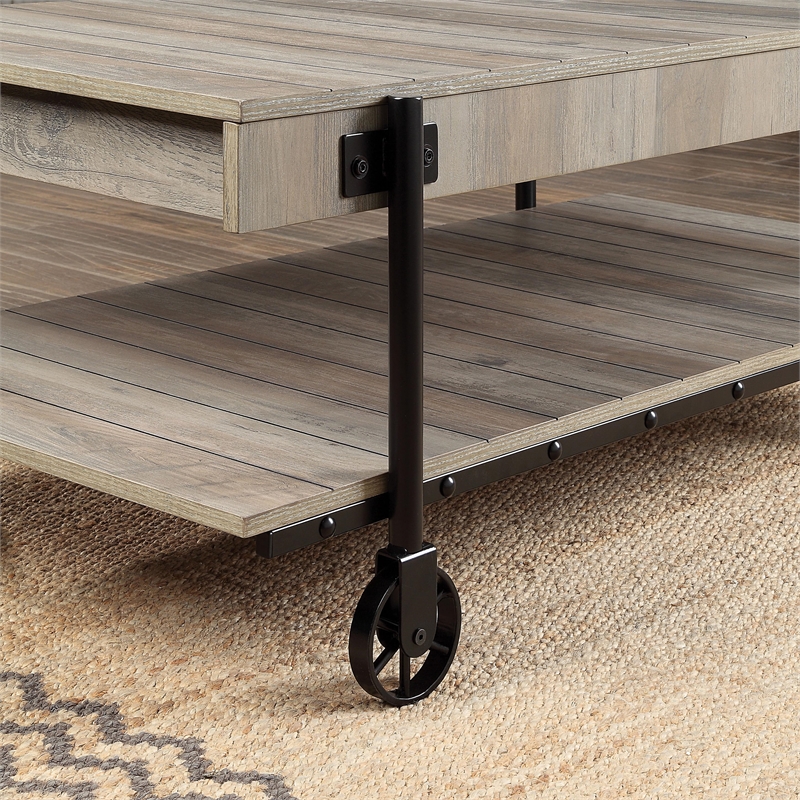 Bowery Hill Wood Natural 3-Piece Coffee Table Set with Wheels