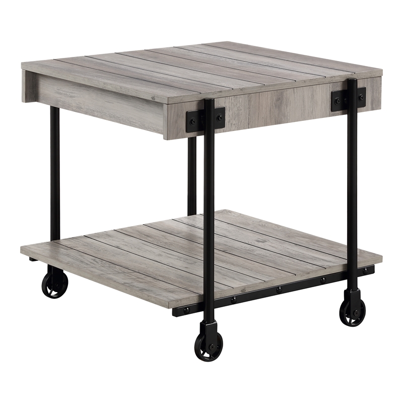 Bowery Hill Wood Natural 3-Piece Coffee Table Set with Wheels
