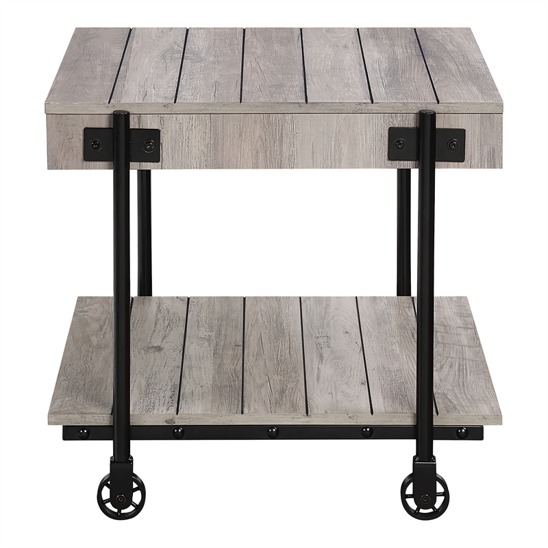 Bowery Hill Wood Natural 3-Piece Coffee Table Set with Wheels