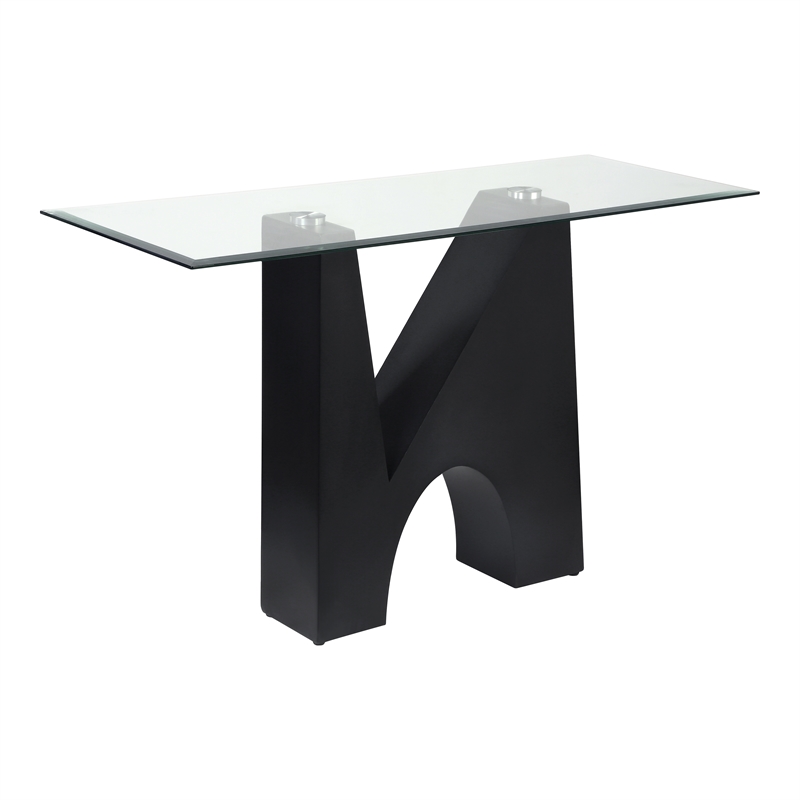 Bowery Hill Metal and Glass Top Rectangle Sofa Table in Black