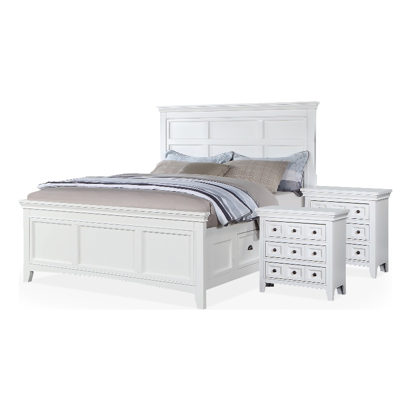 Bowery Hill 3pc White Wood Bedroom Set - King + 2 Nightstands