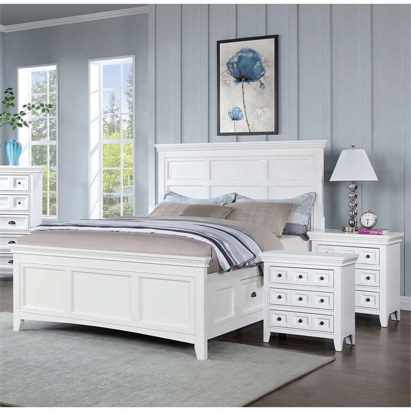 Bowery Hill 3pc White Wood Bedroom Set - Twin + 2 Nightstands