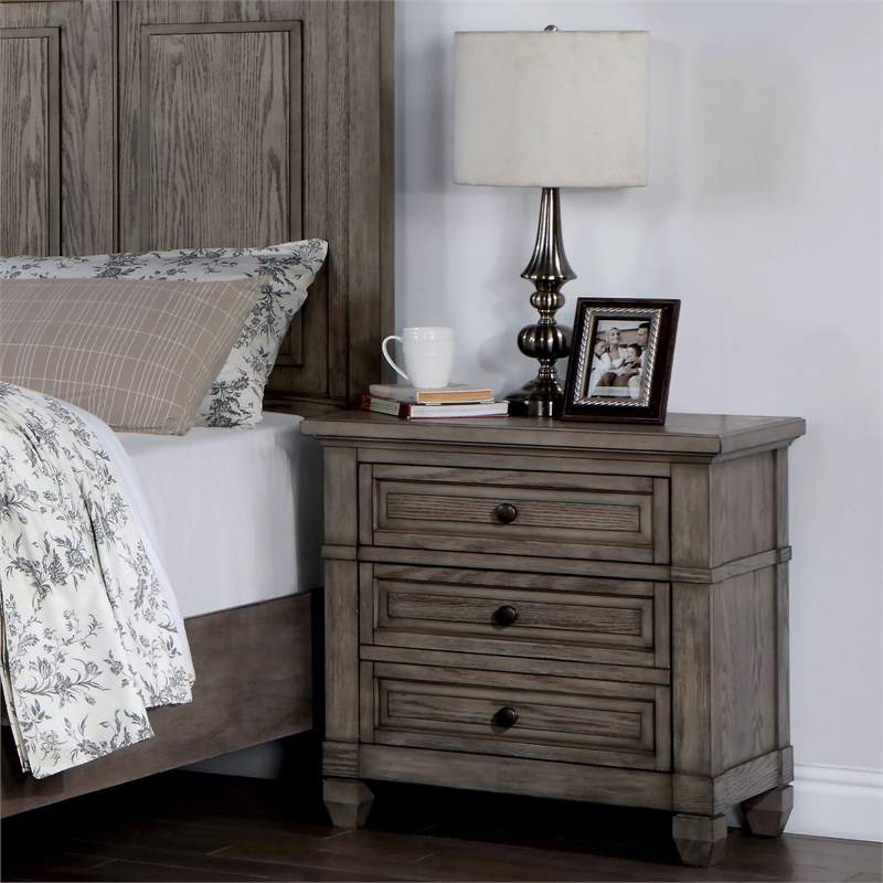 Bowery Hill Transitional Wood 3-Drawer Nightstand in Gray Finish