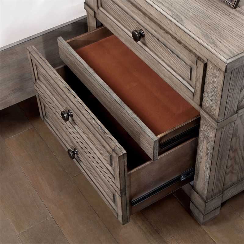 Bowery Hill Transitional Wood 3-Drawer Nightstand in Gray Finish