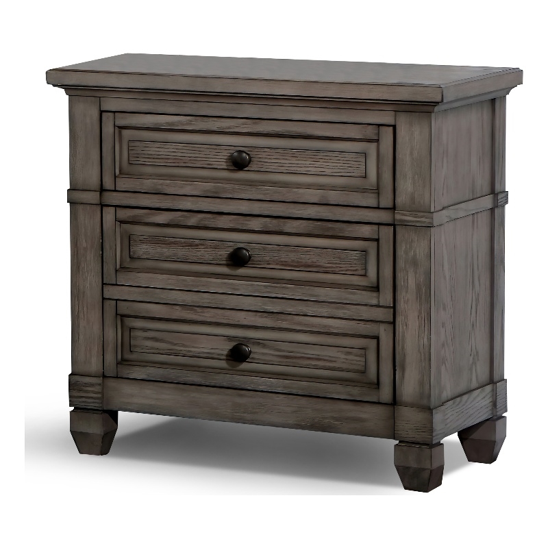 Bowery Hill Transitional Wood 3-Drawer Nightstand in Gray Finish