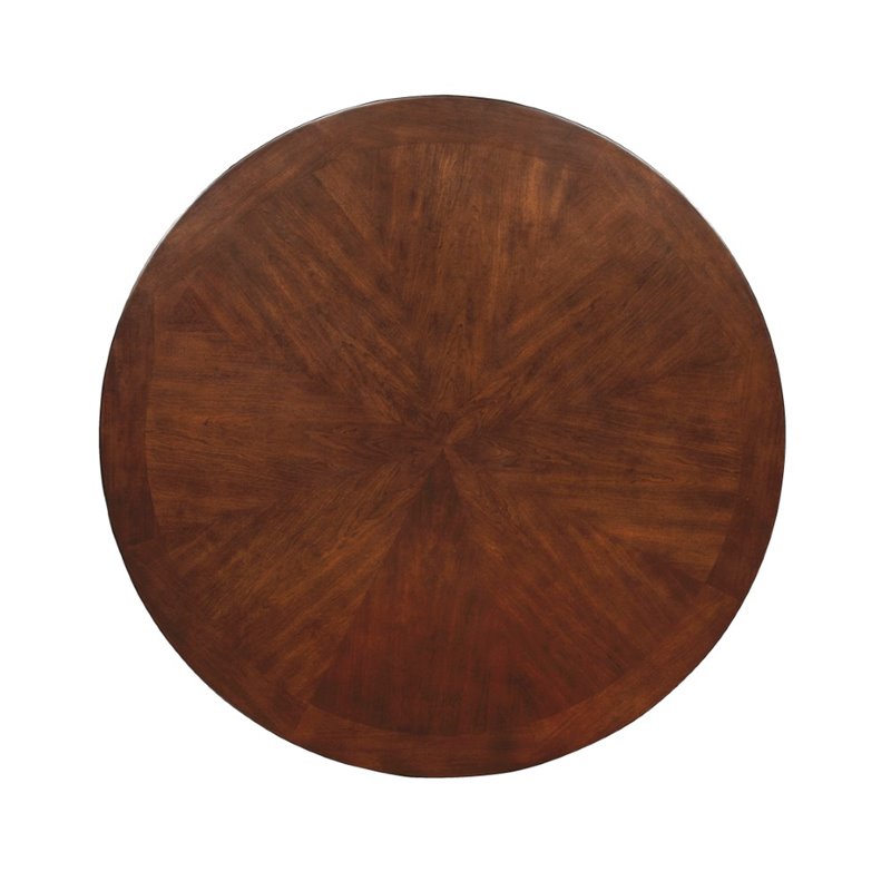 Bowery Hill Solid Wood Brown Cherry Dining Set Round Pedestal Table Circular Back Chairs 48