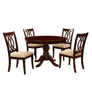 Bowery Hill Solid Wood Brown Cherry Dining Set Round Pedestal Table Circular Back Chairs 48&quot Unassembled