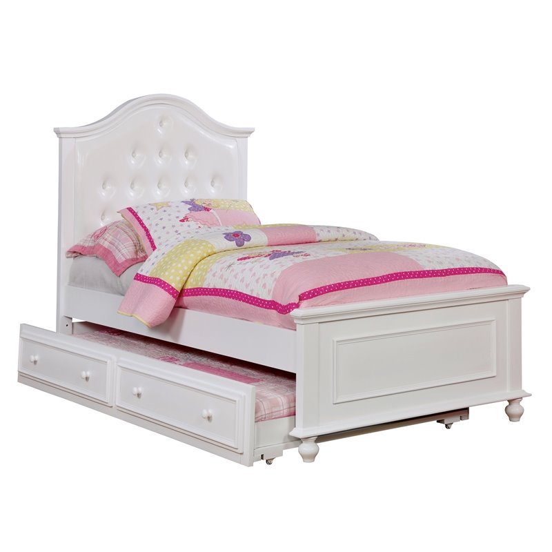 Bowery Hill Modern Twin Bed with Faux Leather Headboard in White