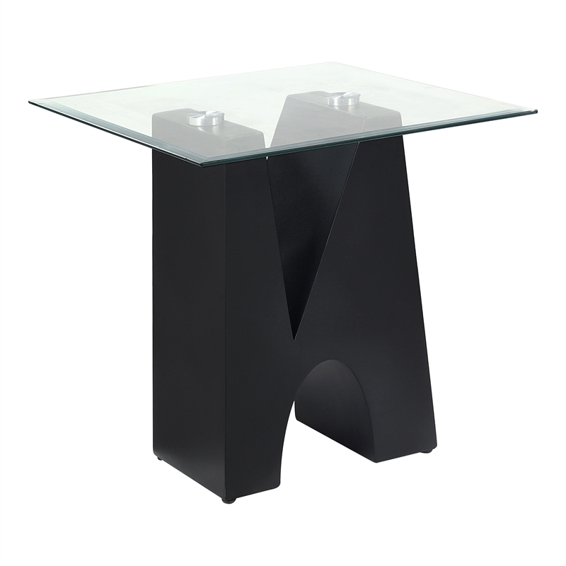 Bowery Hill Modern Metal and Glass Top Square End Table in Black