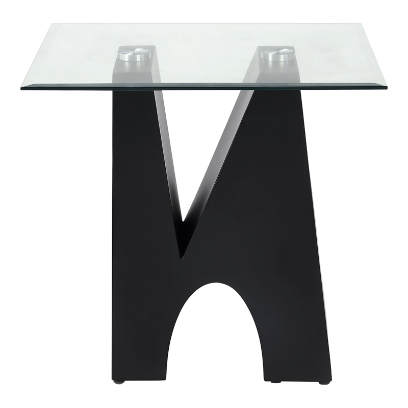 Bowery Hill Modern Metal and Glass Top Square End Table in Black