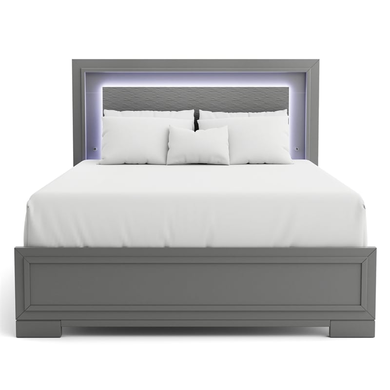 Bowery Hill Modern Platform Wood King Bed with LED Light in Gray