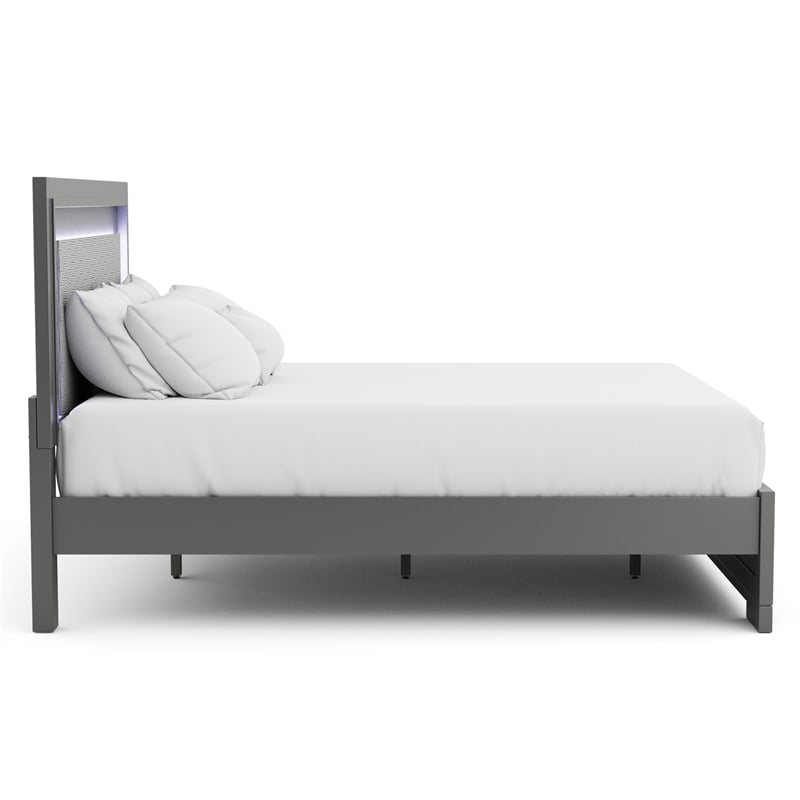 Bowery Hill Modern Platform Wood King Bed with LED Light in Gray