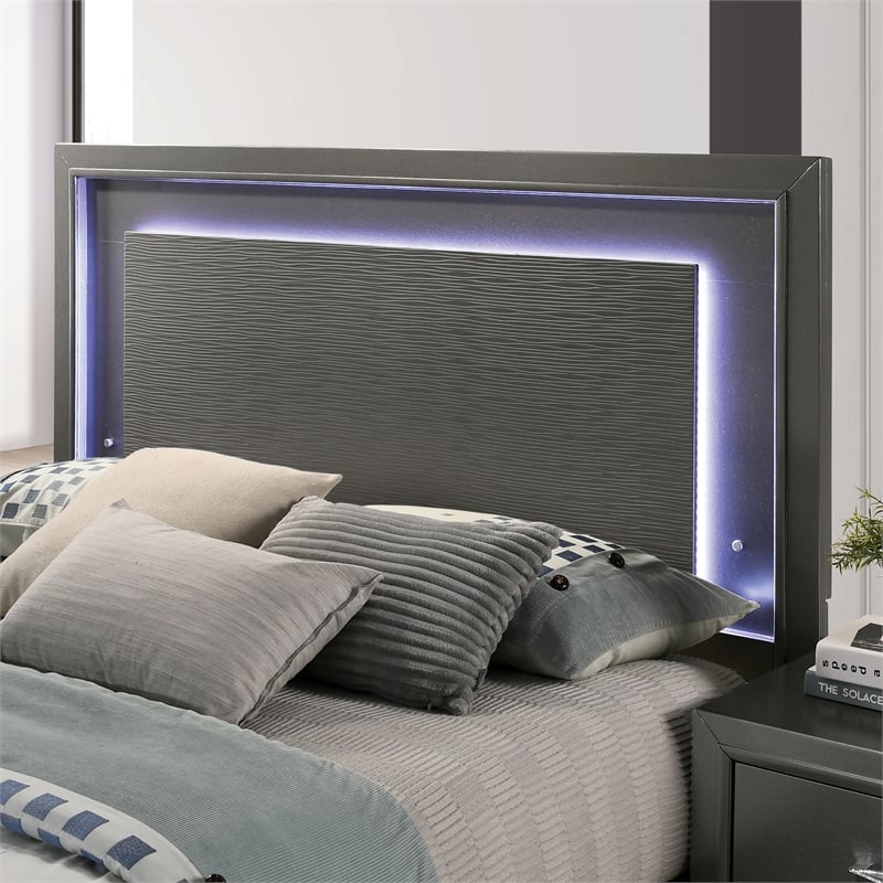 Bowery Hill Modern Platform Wood King Bed with LED Light in Gray