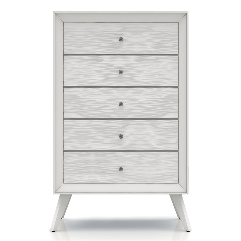 Bowery Hill Modern Wood 5-Drawer Chest with Angled Legs in White