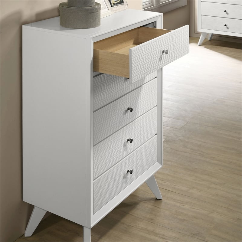 Bowery Hill Modern Wood 5-Drawer Chest with Angled Legs in White