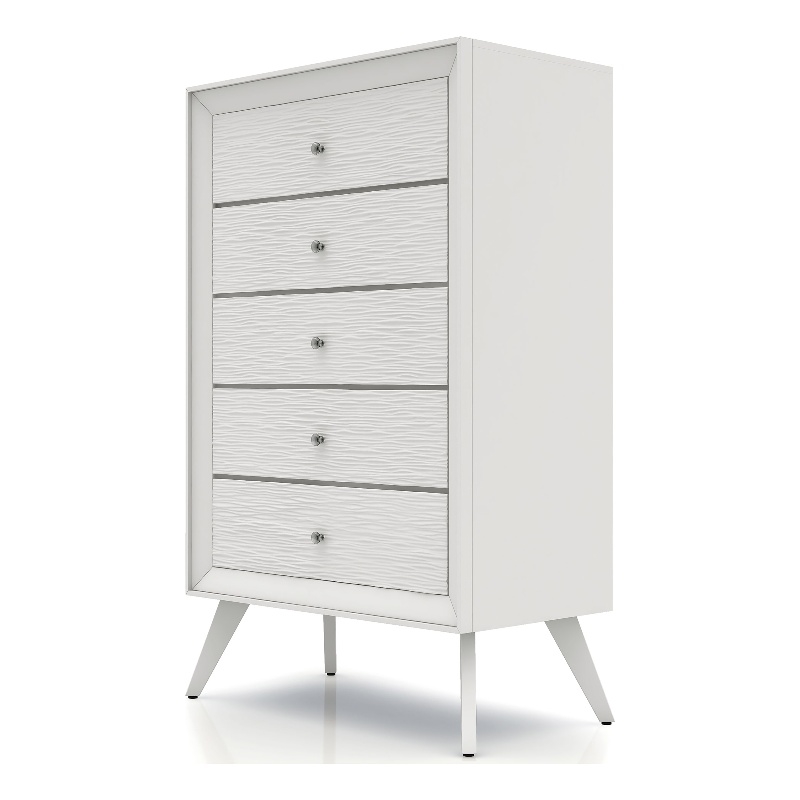 Bowery Hill Modern Wood 5-Drawer Chest with Angled Legs in White