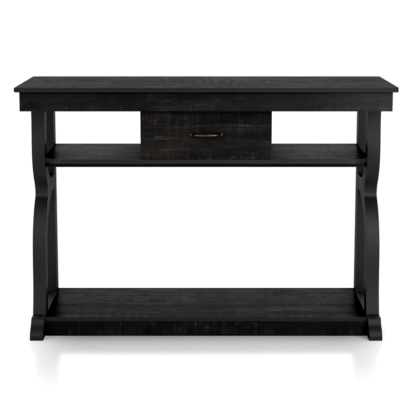 Bowery Hill Farmhouse Wood 1-Drawer Console Table in Black Finish