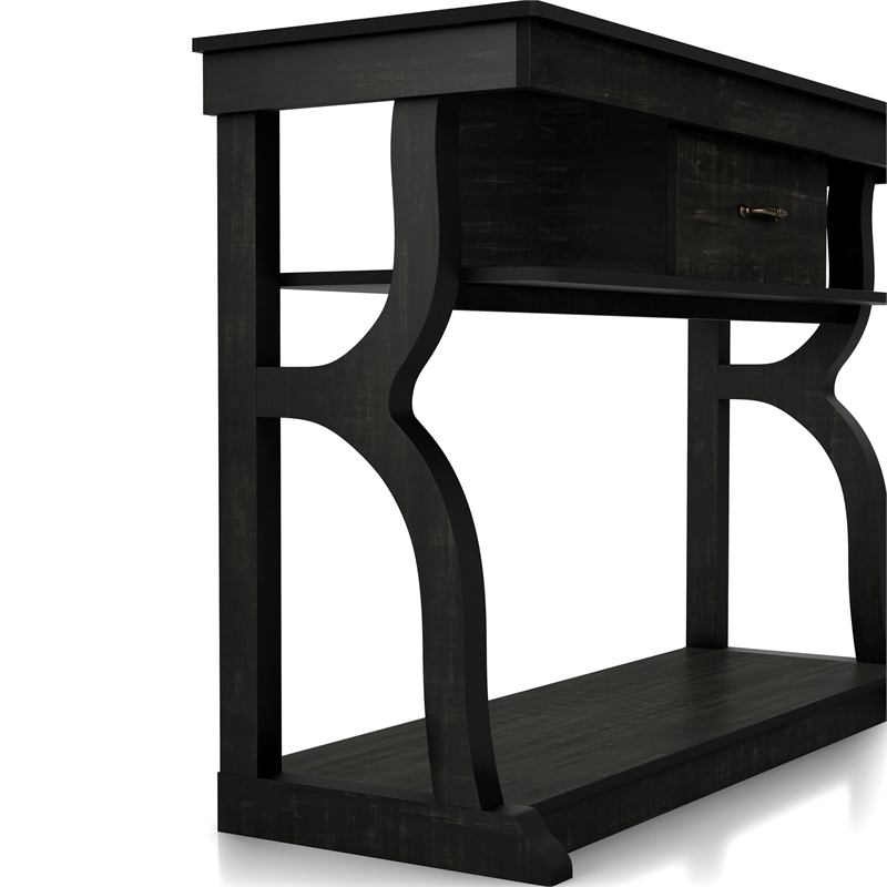Bowery Hill Farmhouse Wood 1-Drawer Console Table in Black Finish