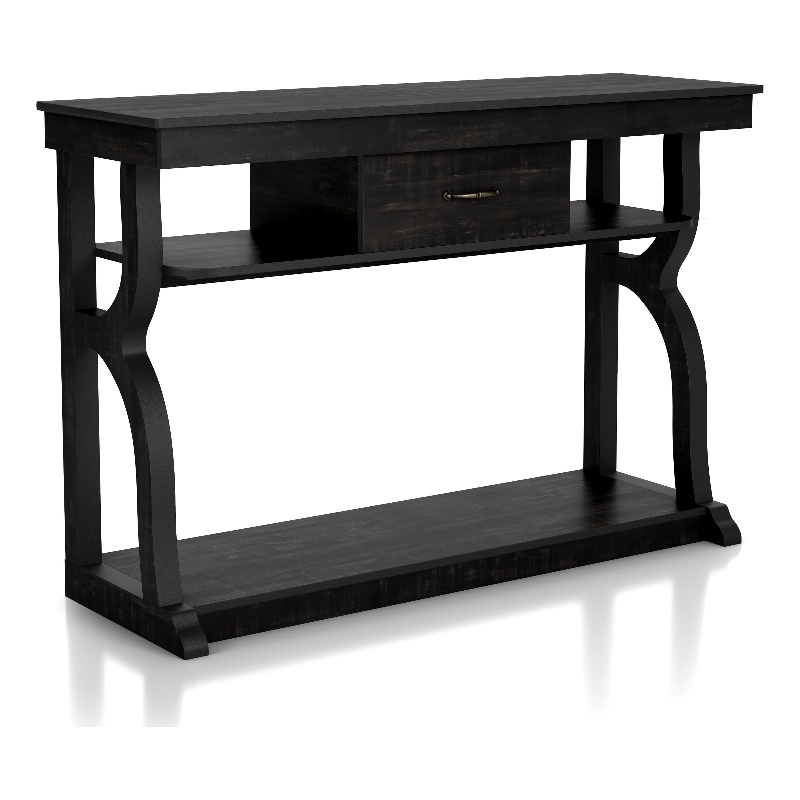 Bowery Hill Farmhouse Wood 1-Drawer Console Table in Black Finish