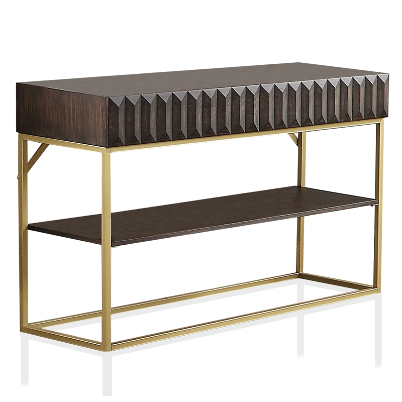 Bowery Hill Contemporary Metal 1-Shelf Console Table in Walnut