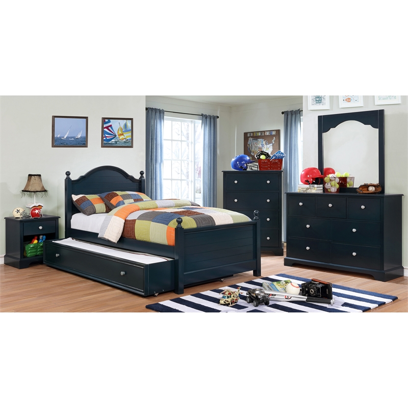 Bowery Hill Modern Solid Wood 1-Drawer Kids Nightstand in Blue