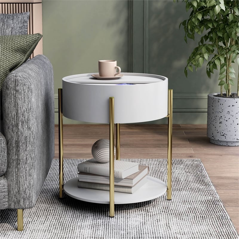 Bowery Hill Modern Wood End Table with Hidden Storage in White