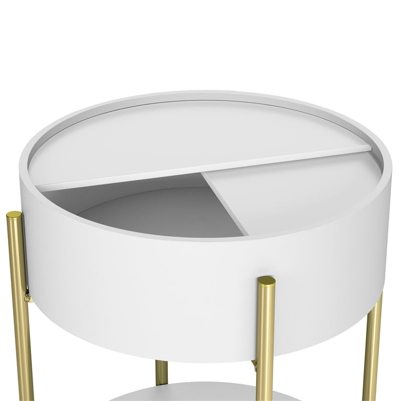 Bowery Hill Modern Wood End Table with Hidden Storage in White
