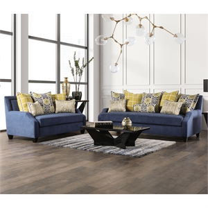 Bowery Hill Fabric Upholstered Track Arm 2-Piece Sofa Set in Navy