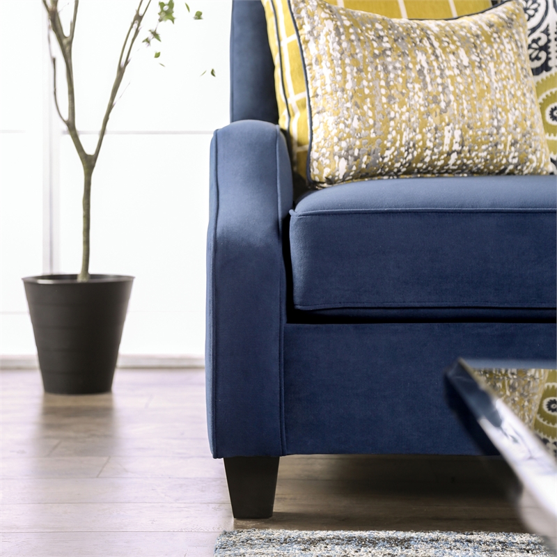 Bowery Hill Fabric Upholstered Track Arm Upholstered Sofa in Navy