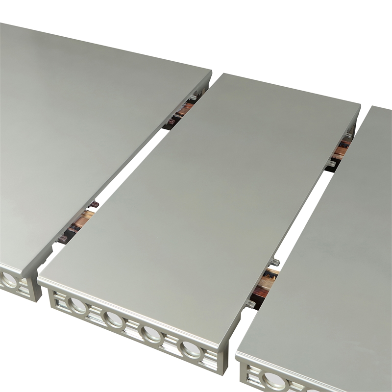 Bowery Hill Wood and Mirror Top Extendable Dining Table in Silver