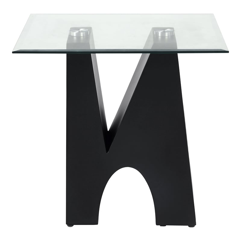 Bowery Hill Metal and Glass Top 3-Piece Coffee Table Set in Black